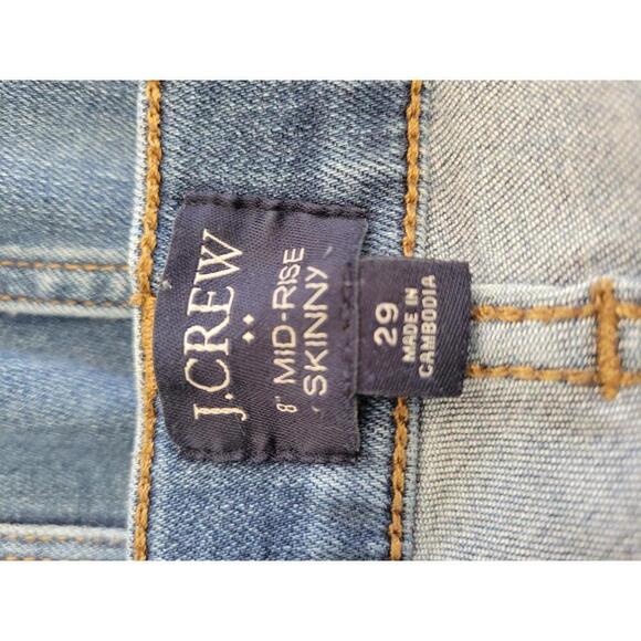 J Crew size 29 blue distressed 8" mid-rise skinny denim jeans - Picture 4 of 5